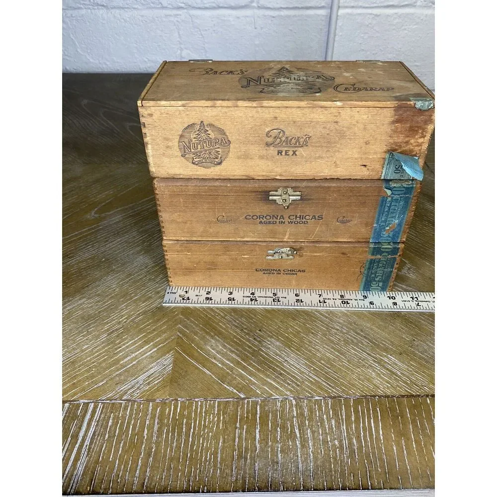 Vintage 1930 Wood Cigar Box X3 Nutura Cedarap Corona Chicas Backs Rex JB Back Co